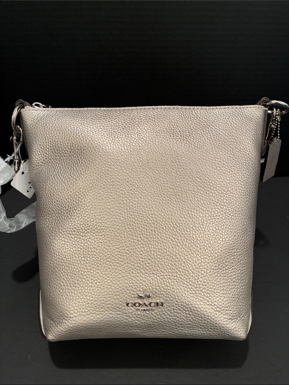 Coach Mini Abby Duffel Metallic Silver Pebbled Leather Crossbody